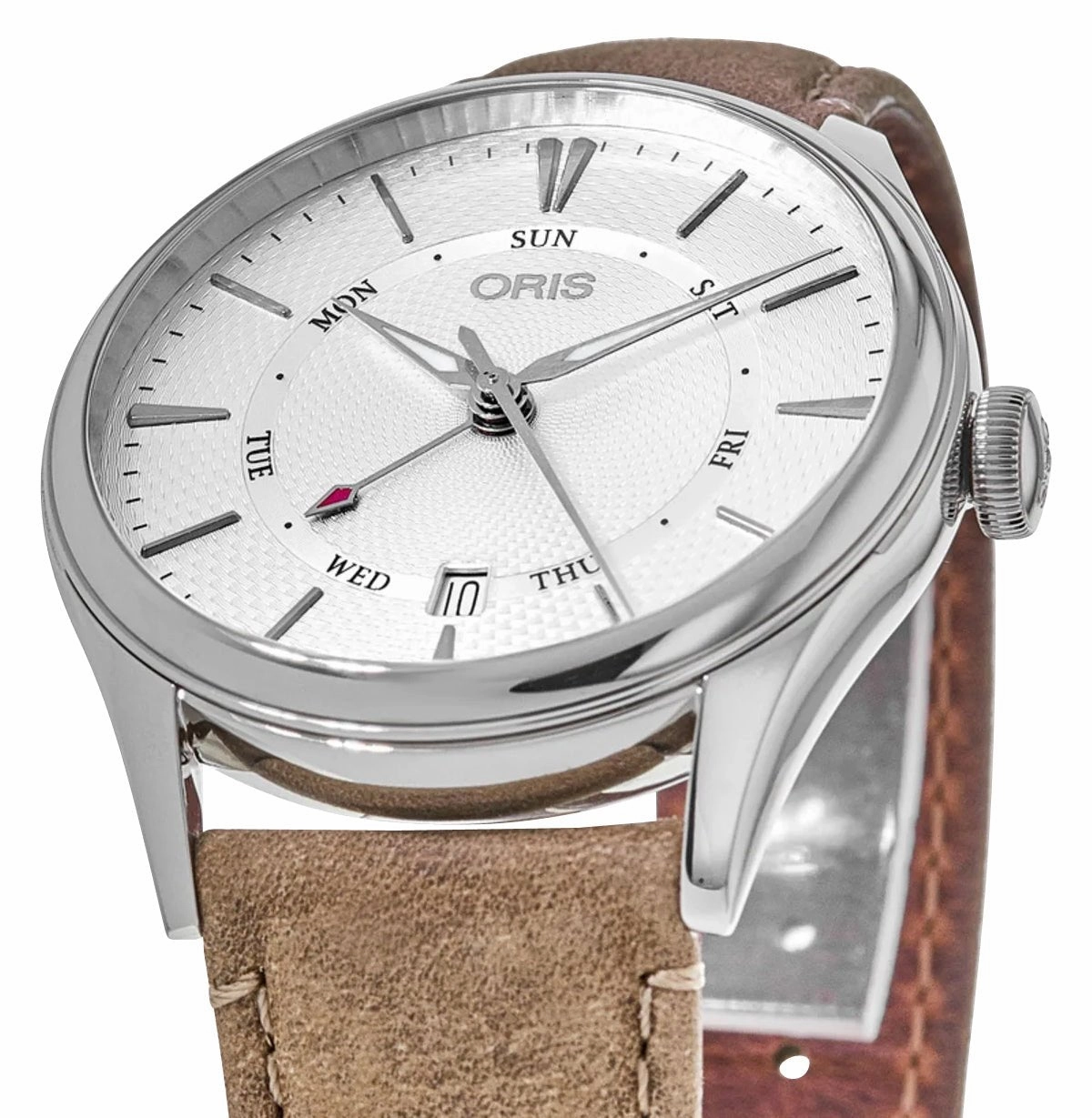 Oris Artelier Pointer Day Date Automatic Stainless Steel Silver Dial Brown Leather Strap Mens Watch 755 7742 4051-07 5 21 32FC