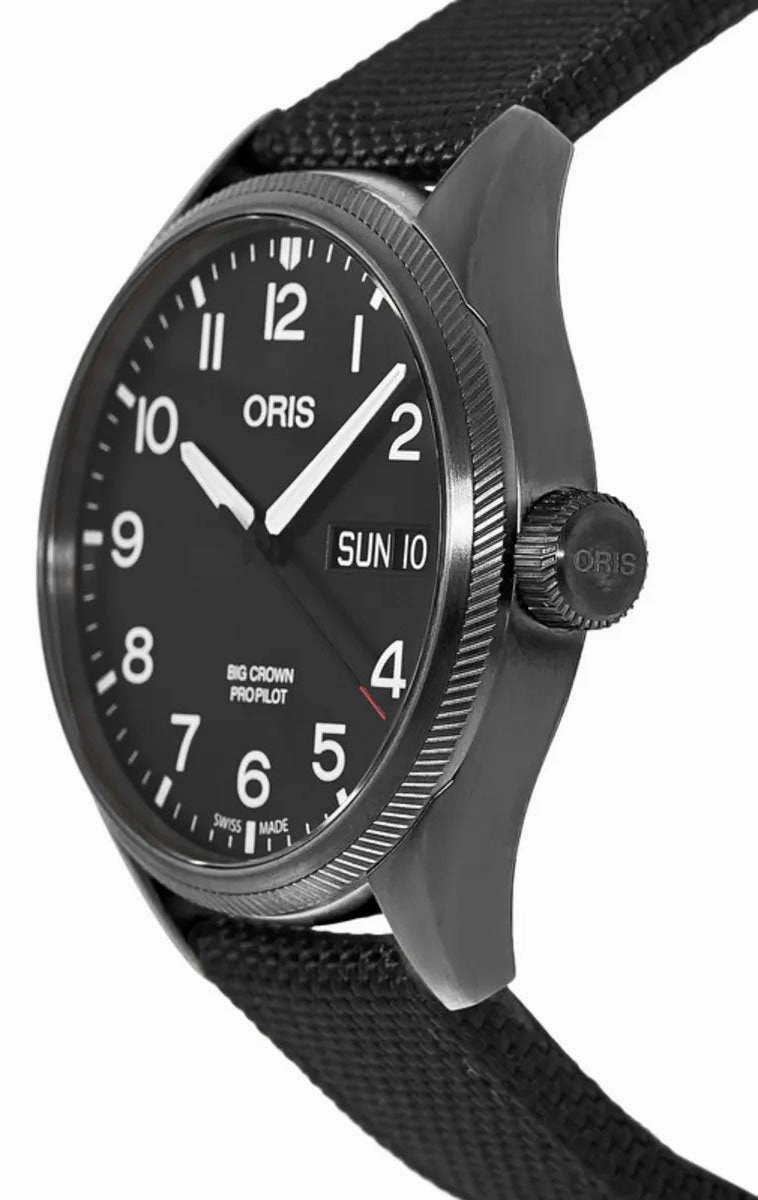 Oris Big Crown ProPilot Automatic Black Textile Strap Grey PVD Black Dial Day-Date Mens Watch 752 7698 4264-FS