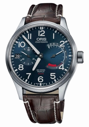 Oris Big Crown ProPilot Calibre 111 Manual Wind Stainless Steel Blue Dial Brown Leather Strap Power Reserve Date Mens Watch 111 7711 4165-Set 1 22 72FC