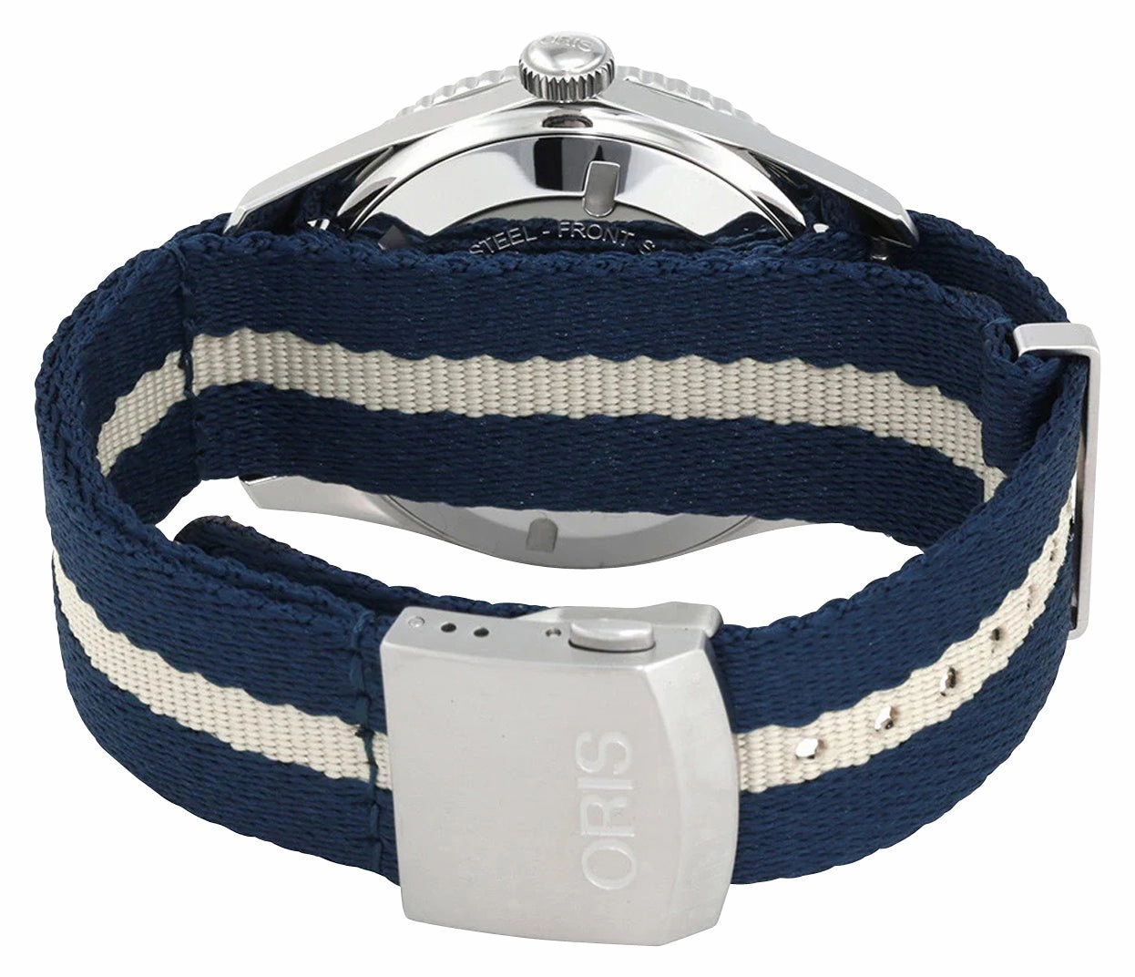 Oris Divers Sixty-Five Automatic Stainless Steel Blue Dial Blue/Beige Textile Strap Date Mens Watch 733 7720 4055-07 5 21 29FC