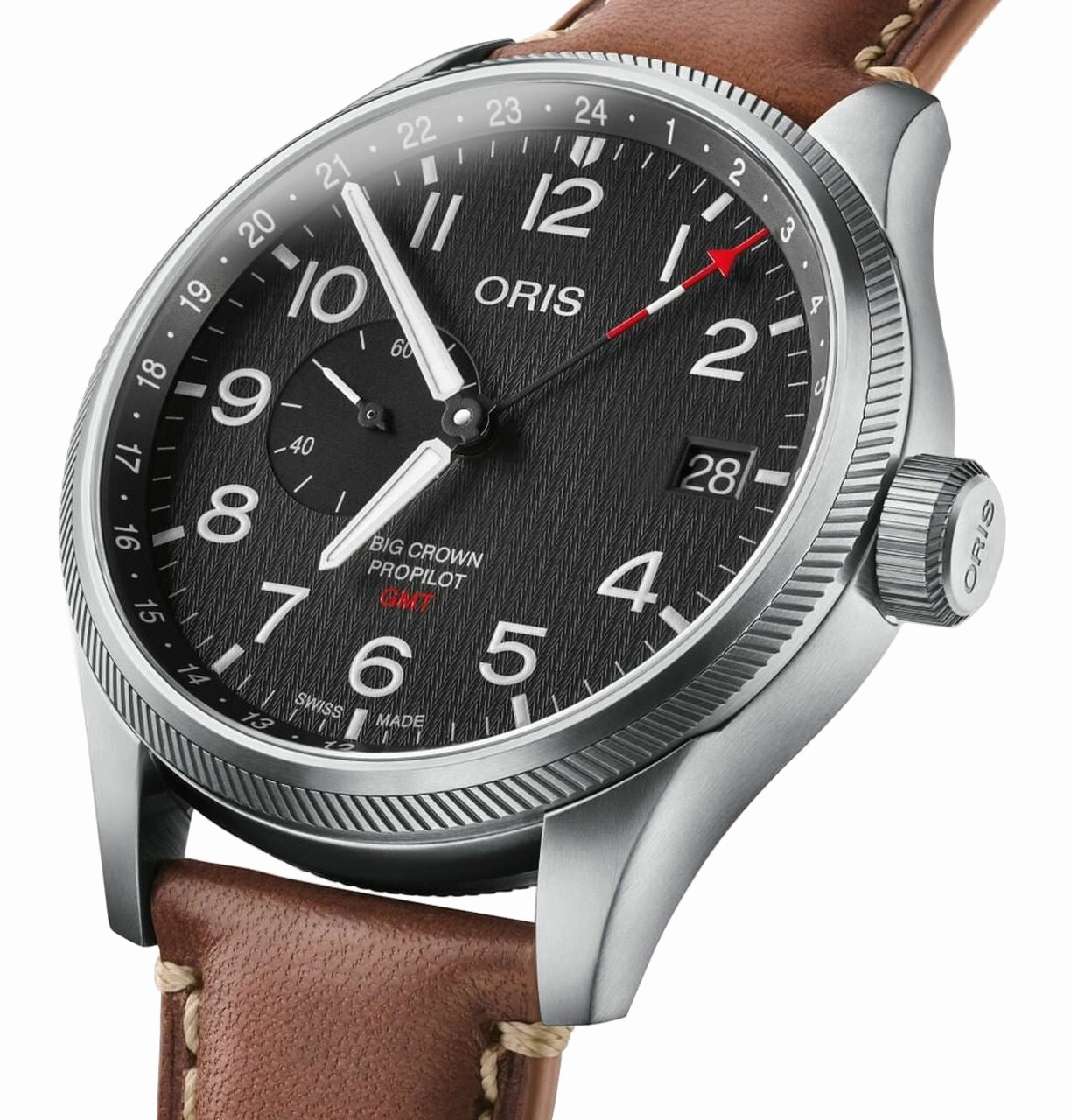 Oris Limited Edition 56th Reno Air Races Big Crown ProPilot GMT Automatic Stainless Steel Brown Leather Black Dial Date Mens Watch 748 7710 4184-Set