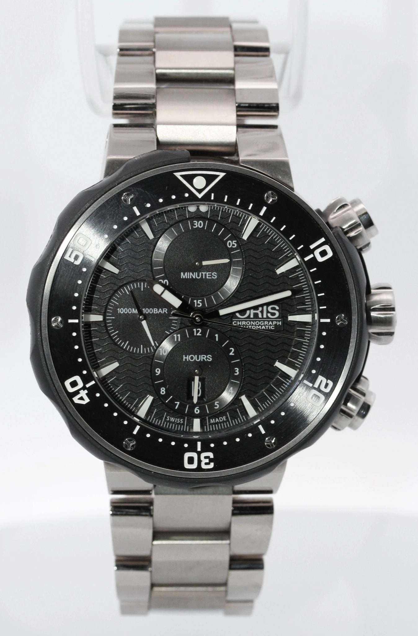 Oris ProDiver Chronograph Automatic Titanium Interchangeable Black Rubber Strap Black Dial Date Divers Mens Watch 774 7683 7154-Set
