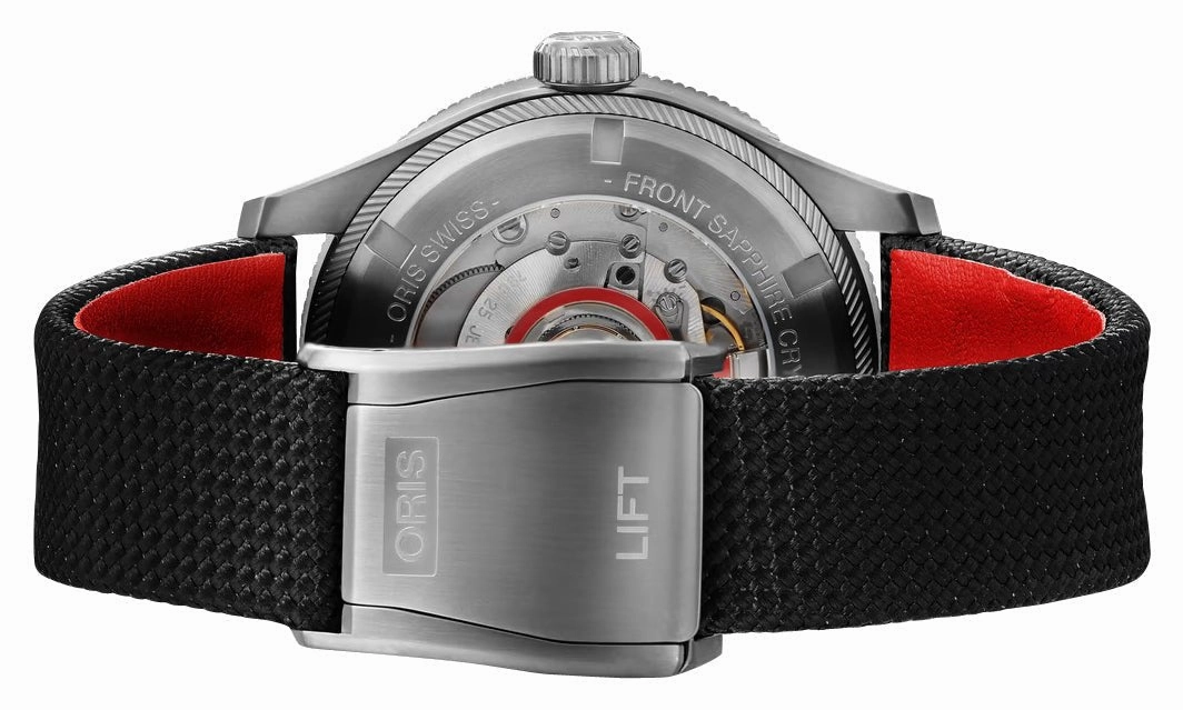 Oris ProPilot GMT Automatic Gray PVD Red Dial Black Textile Strap Date Mens Watch 798 7773 4268-07 3 20 14GLC