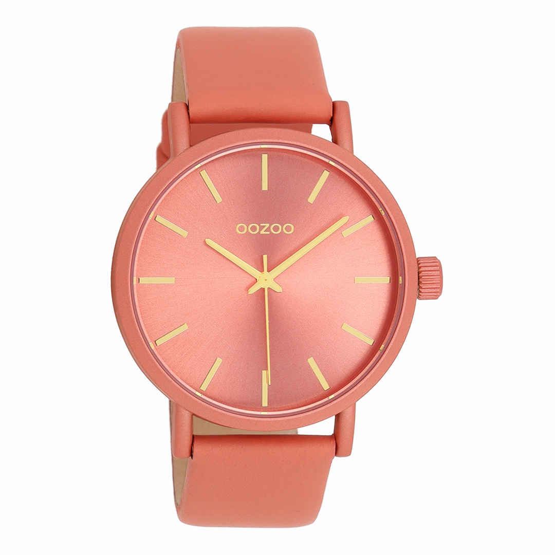 Peach pink OOZOO watch with leather strap - C11194