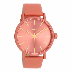 Peach pink OOZOO watch with leather strap - C11194