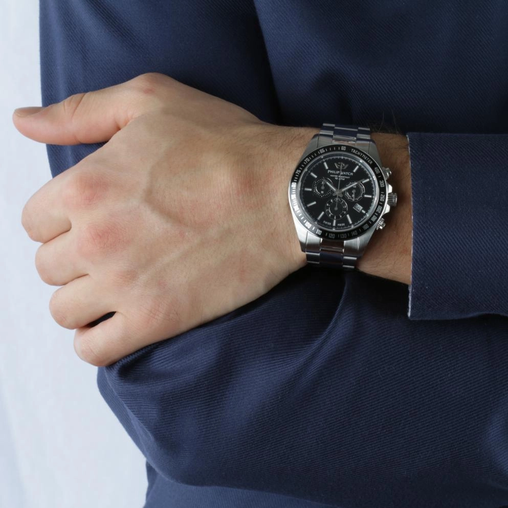 Philip Caribe Black Stainless Steel Bracelet Chronograph