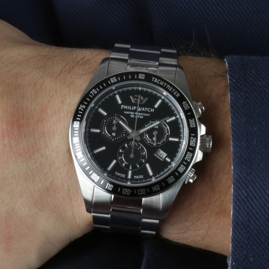 Philip Caribe Black Stainless Steel Bracelet Chronograph
