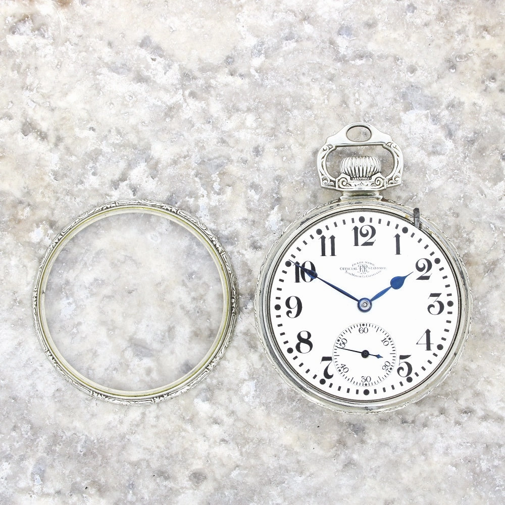 Pre Owned Ball Watch Co Cleveland Official RR Railroad 14ct White Gold Filled Pocket Watch RW0628