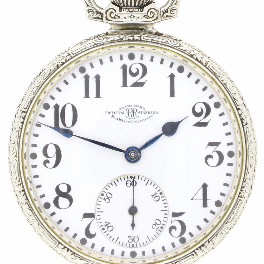 Pre Owned Ball Watch Co Cleveland Official RR Railroad 14ct White Gold Filled Pocket Watch RW0628