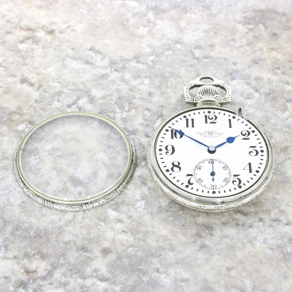 Pre Owned Ball Watch Co Cleveland Official RR Railroad 14ct White Gold Filled Pocket Watch RW0628