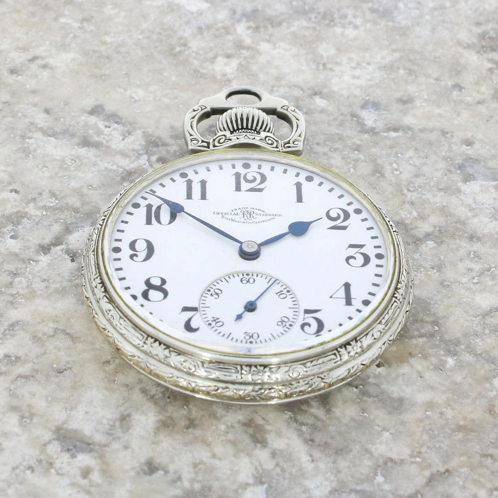 Pre Owned Ball Watch Co Cleveland Official RR Railroad 14ct White Gold Filled Pocket Watch RW0628