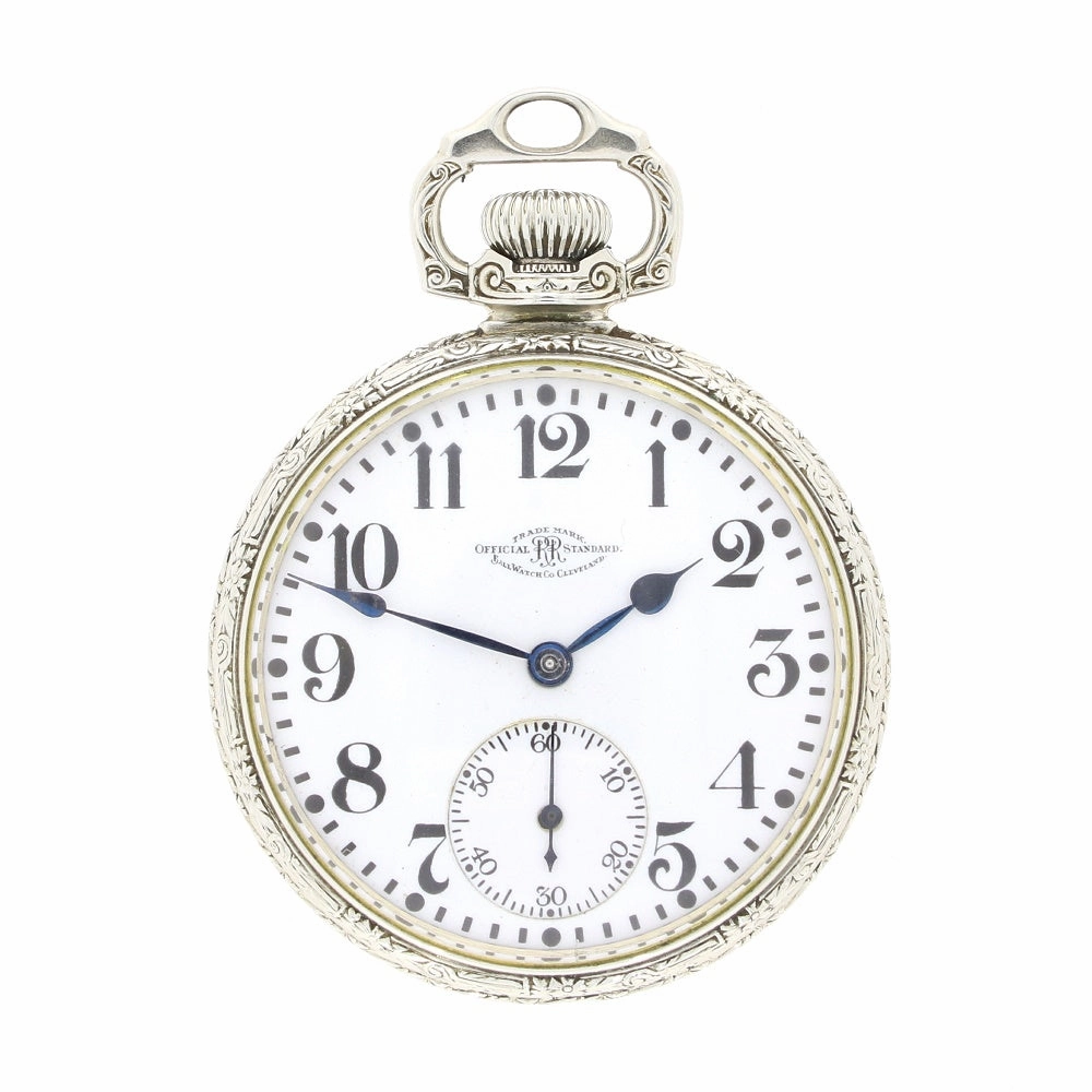 Pre Owned Ball Watch Co Cleveland Official RR Railroad 14ct White Gold Filled Pocket Watch RW0628