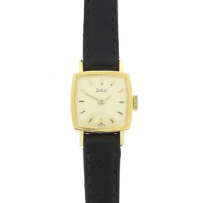 Pre Owned Vintage Zodiac 18ct Gold Leather Strap Mechanical Ladies Swiss Watch RW0614