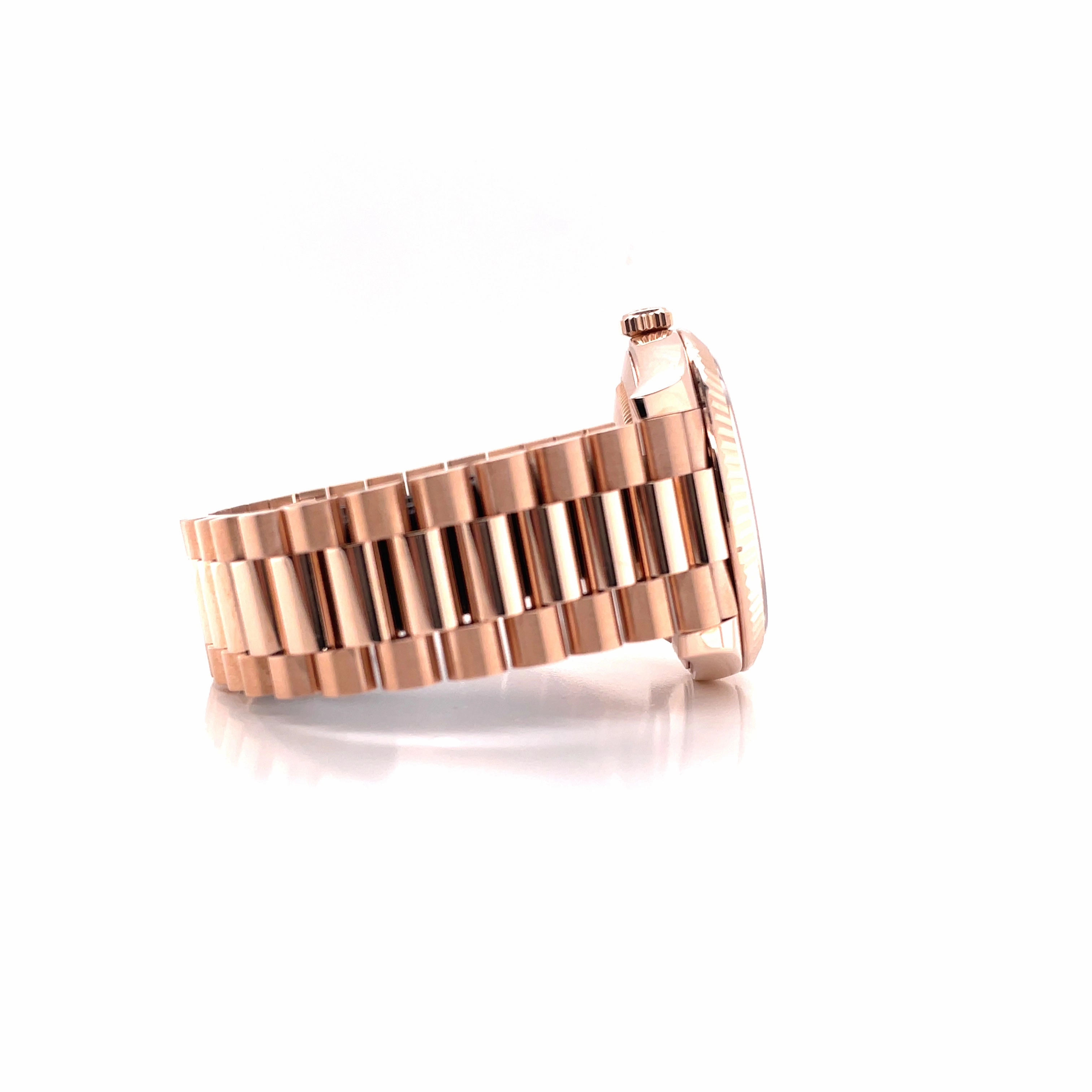 PreOwned Rolex Day-Date 40mm Everrose Gold 228235 Factory Chocolate Baguette Dial Box/Papers