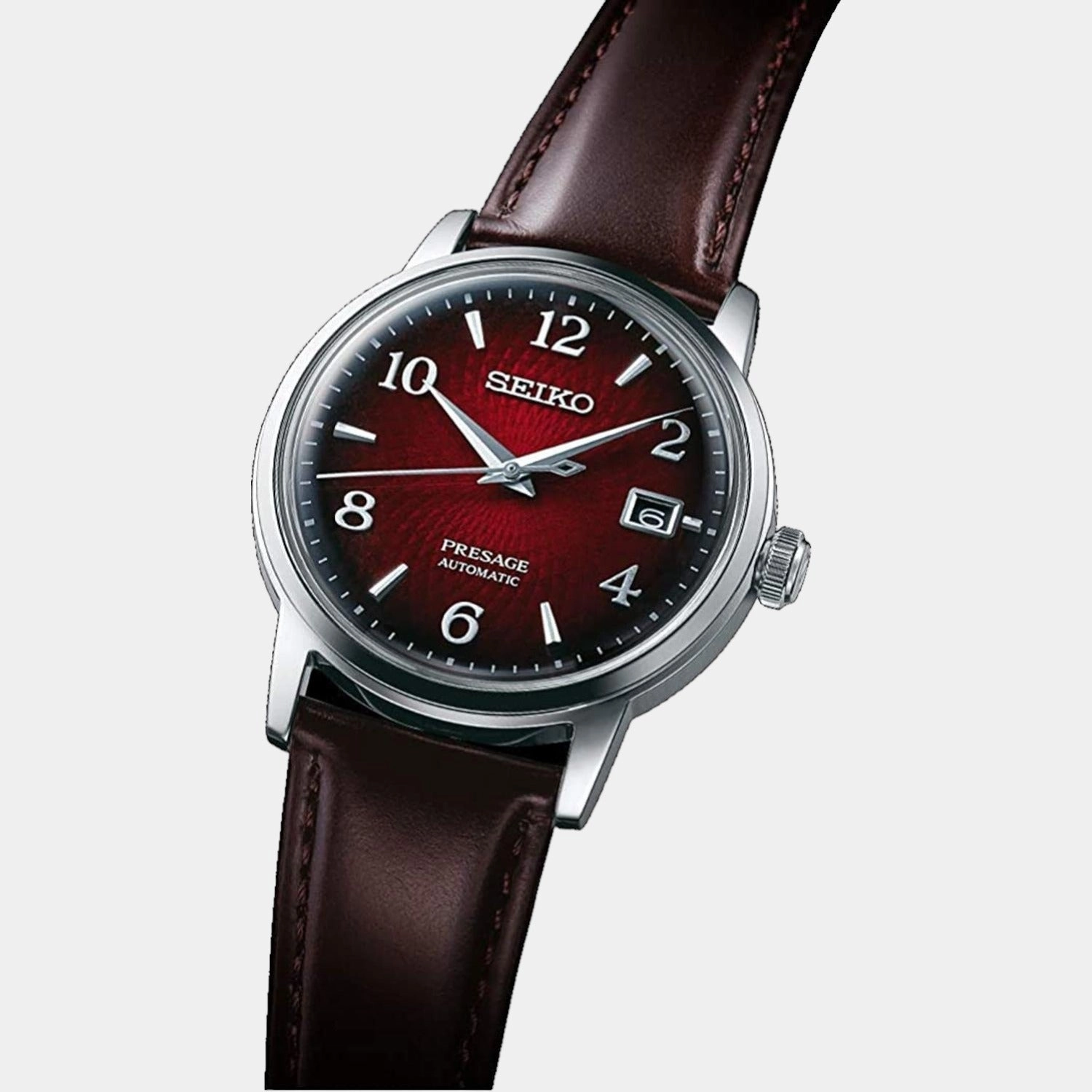 Presage Men Automatic Red Dial Analog Leather Watch SRPE41J1