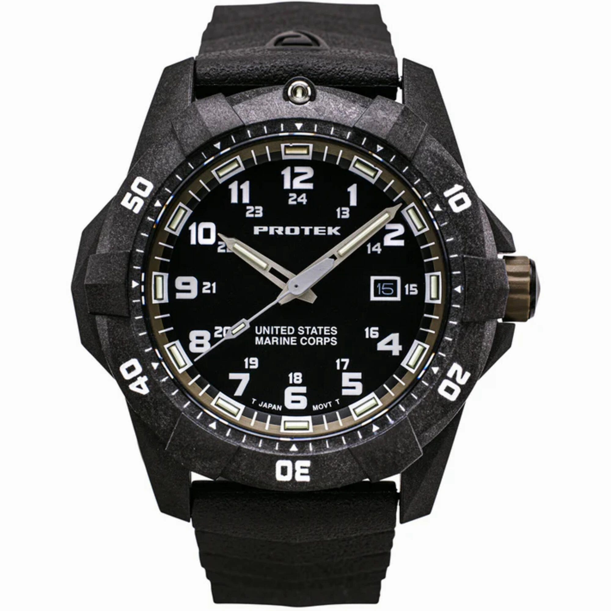 ProTek Men's Watch - USMC Series Quartz Black and Brown Dial Rubber Strap Dive | 1016