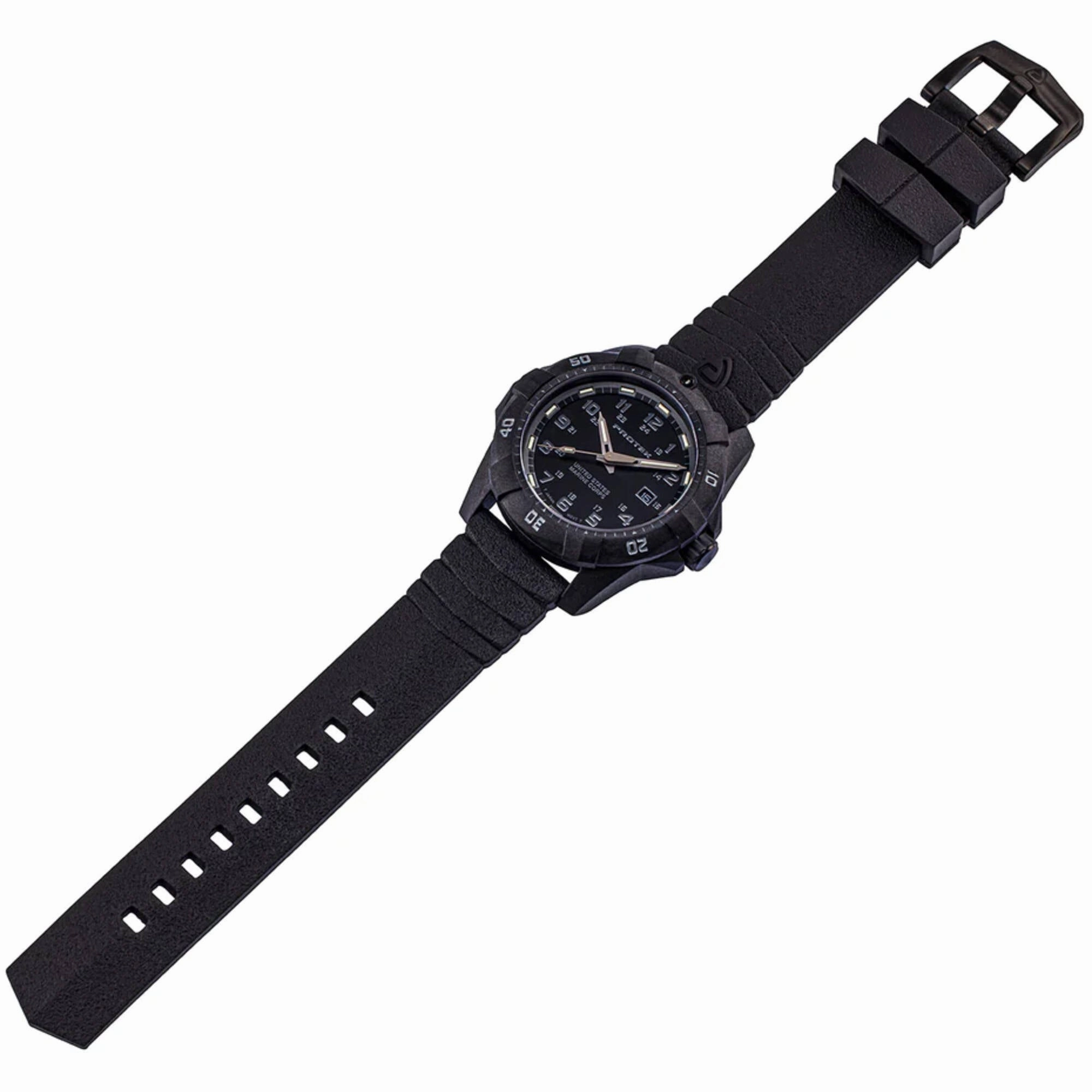 ProTek Men's Watch - USMC Series Quartz Black Dial Genuine Rubber Strap Dive | 1011