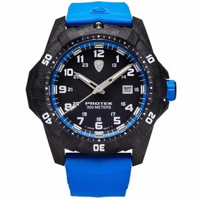 Protek Unisex Quartz Watch - Dive Series Black Dial Blue Rubber Strap | 1003B