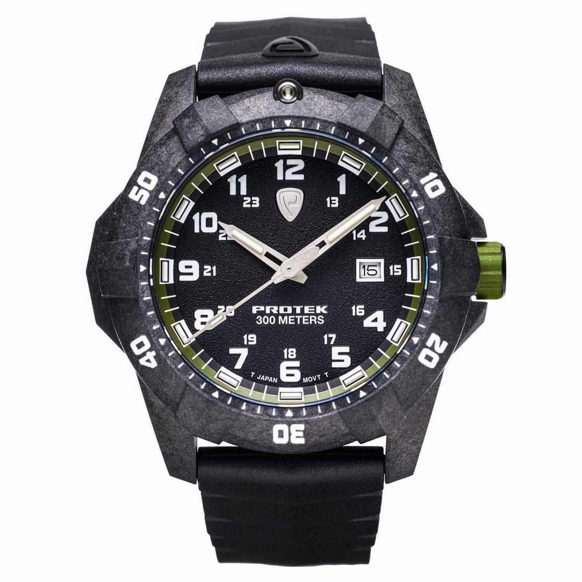 Protek Unisex Quartz Watch - Dive Series Green and Black Dial Rubber Strap | 1005