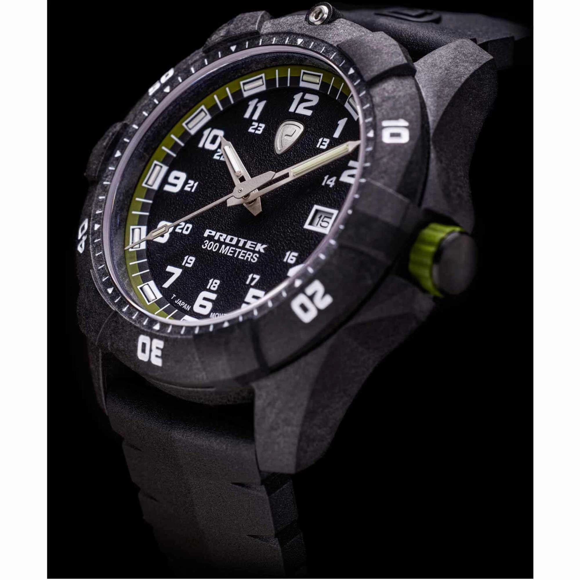 Protek Unisex Quartz Watch - Dive Series Green and Black Dial Rubber Strap | 1005