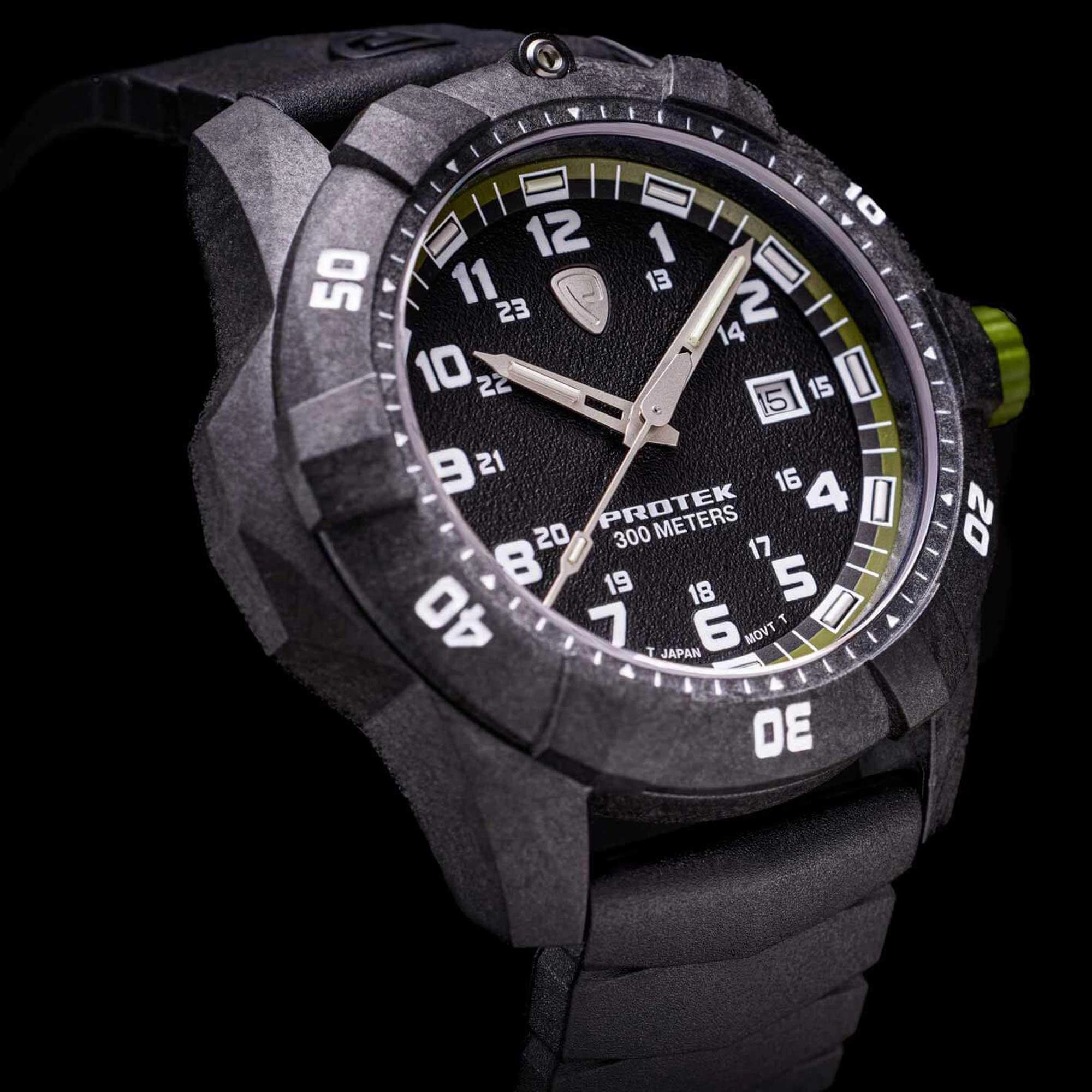 Protek Unisex Quartz Watch - Dive Series Green and Black Dial Rubber Strap | 1005