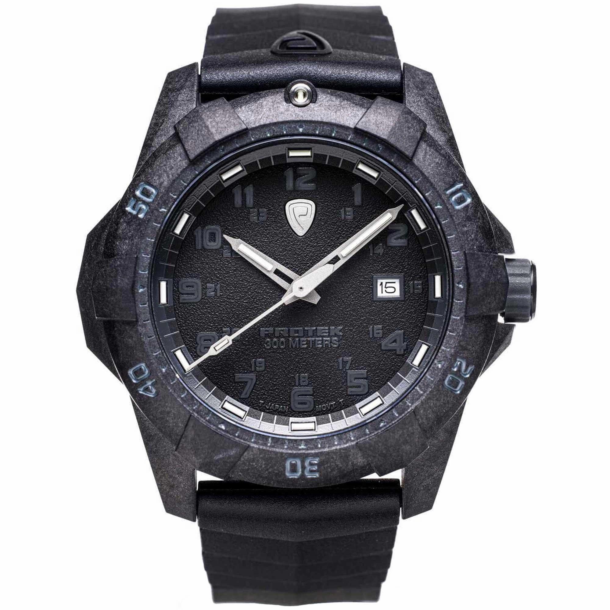 Protek Unisex Quartz Watch - Dive Series Rotating Bezel Black Dial Rubber Strap | 1001