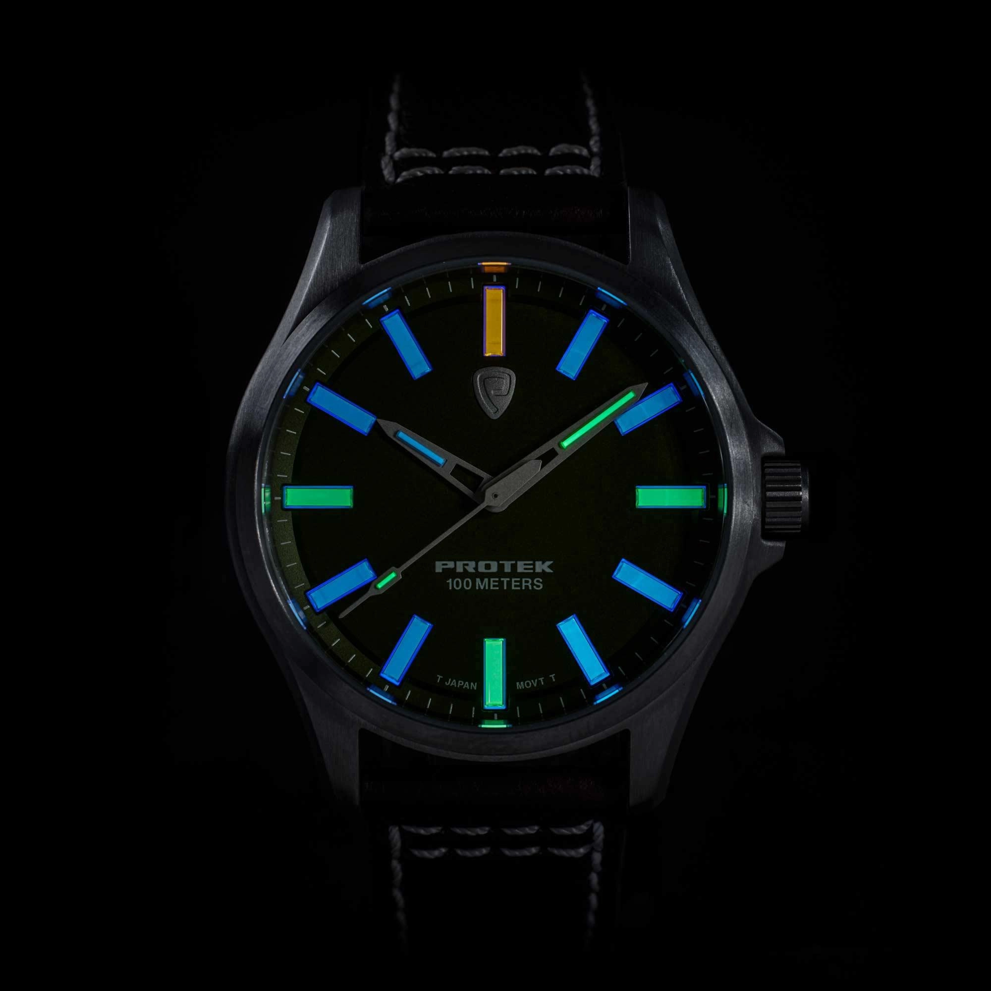 Protek Unisex Watch - Field Series Japanese Quartz Green Dial Leather Strap | 3005