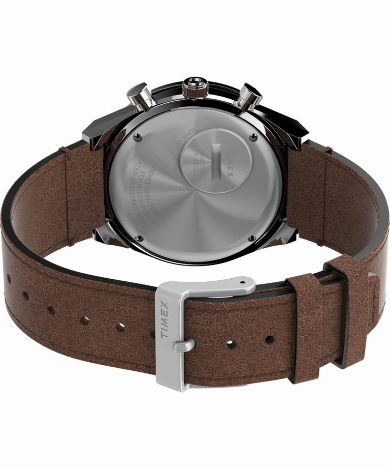 Q Timex Chronograph 40mm Brown Leather Strap Watch TW2V42800