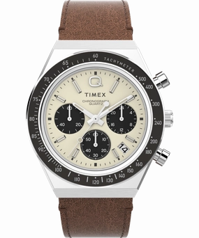 Q Timex Chronograph 40mm Brown Leather Strap Watch TW2V42800