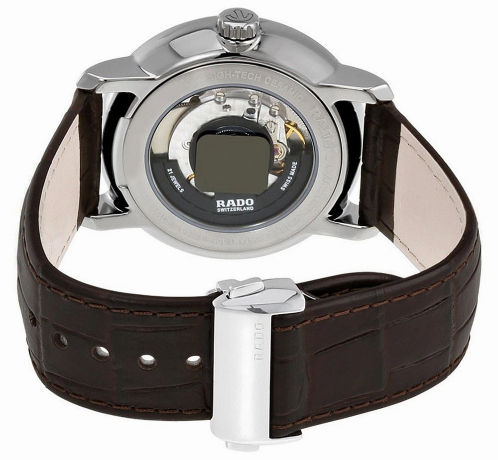 Rado DiaMaster XL Plasma High Tech Ceramic Automatic Champagne Dial Date Brown Strap Mens Watch R14074256