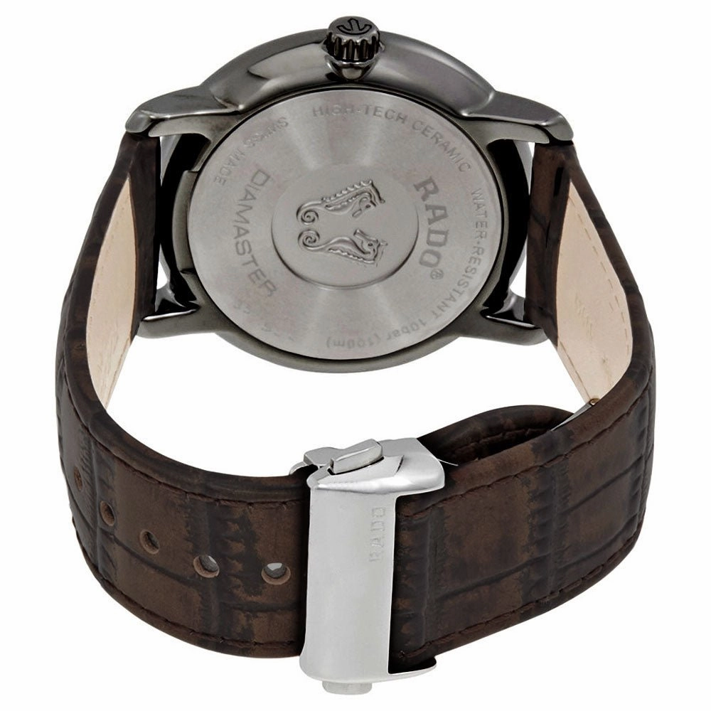 Rado Diamaster XL Silver Tone Ceramic Brown Dial Brown Leather Strap Quartz Mens Watch R14135306
