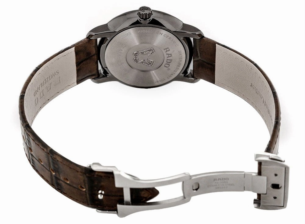 Rado Diamaster XL Silver Tone Ceramic Brown Dial Brown Leather Strap Quartz Mens Watch R14135306