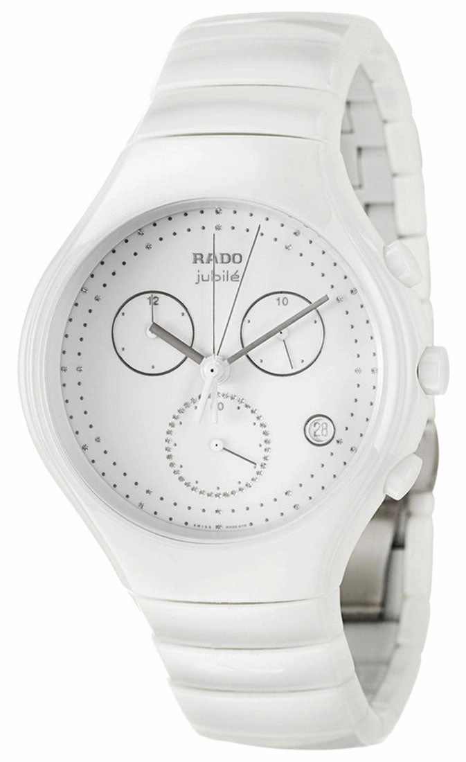 Rado Diastar True Chronograph White Ceramic Womens Watch Quartz Date Diamonds R27832702