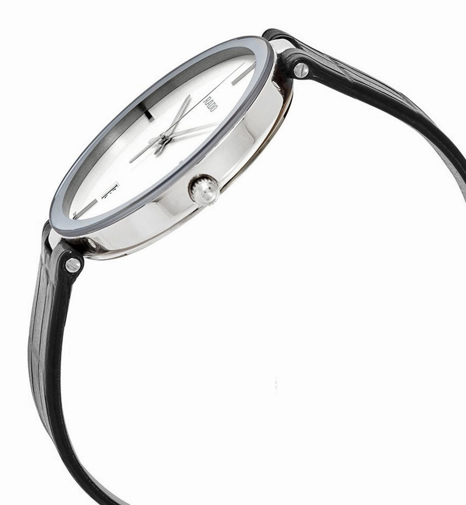 Rado Florence White Dial Date Black Leather Strap Quartz Mens Watch R48870015
