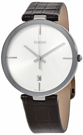 Rado Florence White Dial Date Black Leather Strap Quartz Mens Watch R48870015