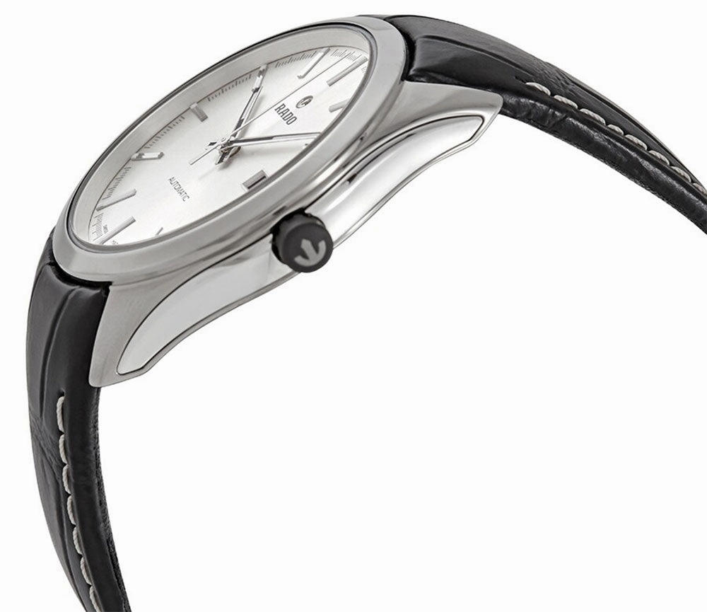 Rado HyperChrome Ceramic Mens Watch R32272105 Black Leather Strap Silver Dial Automatic