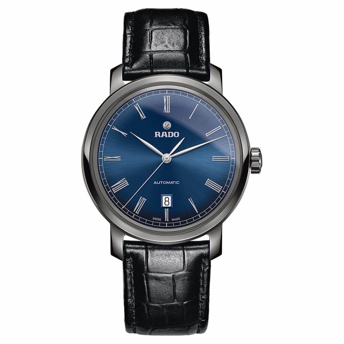 Rado Men's Automatic Watch - DiaMaster Blue Dial Black Leather Strap | R14806206