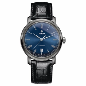 Rado Men's Automatic Watch - DiaMaster Blue Dial Black Leather Strap | R14806206