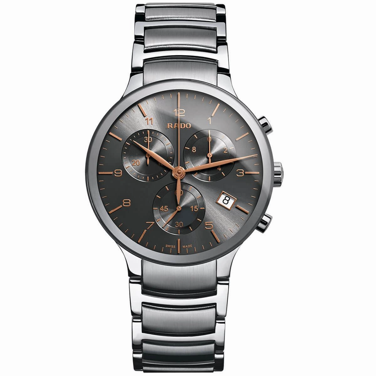 Rado Men's Chrono Watch - Centrix Black Dial Silver Tone Bracelet | R30122103