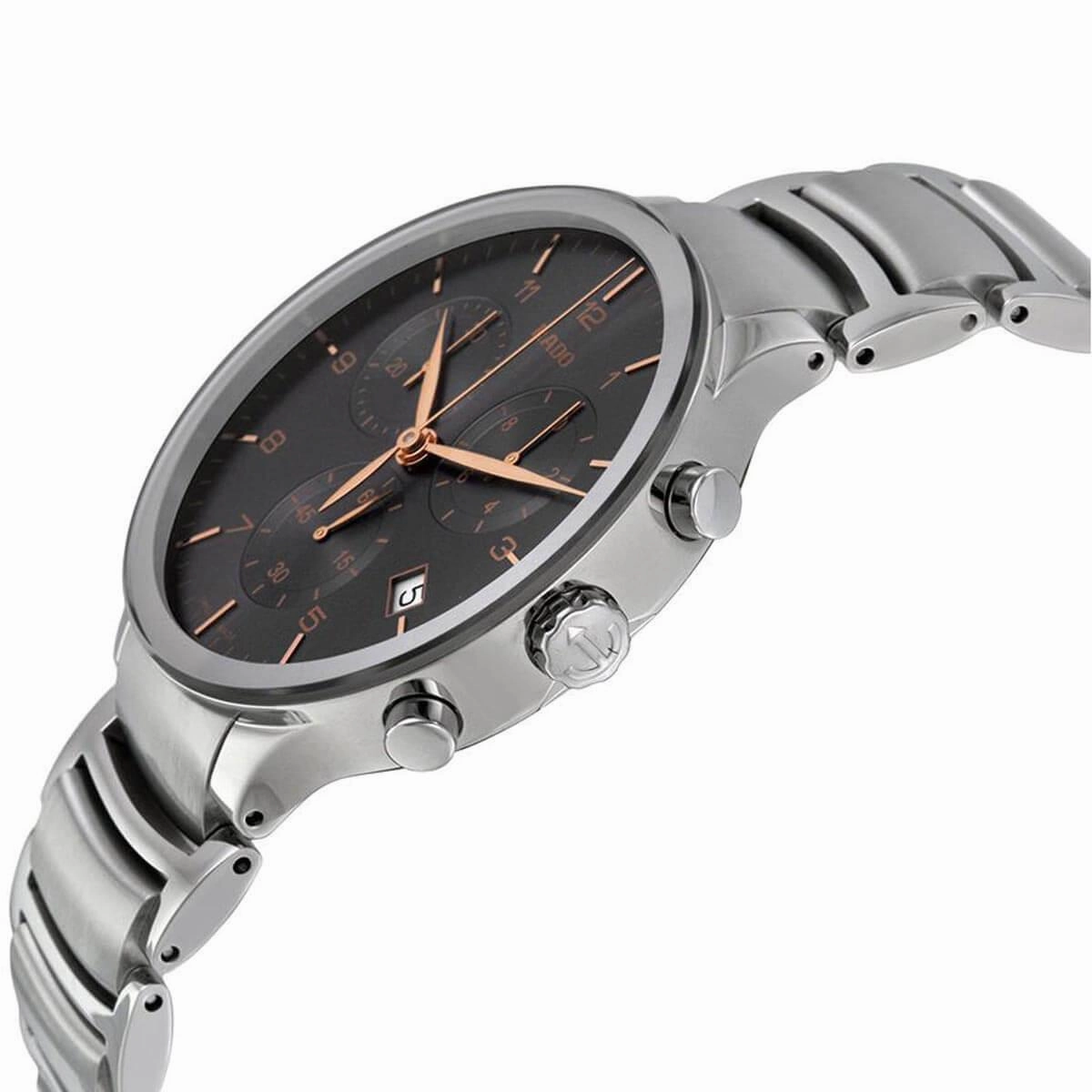 Rado Men's Chrono Watch - Centrix Black Dial Silver Tone Bracelet | R30122103