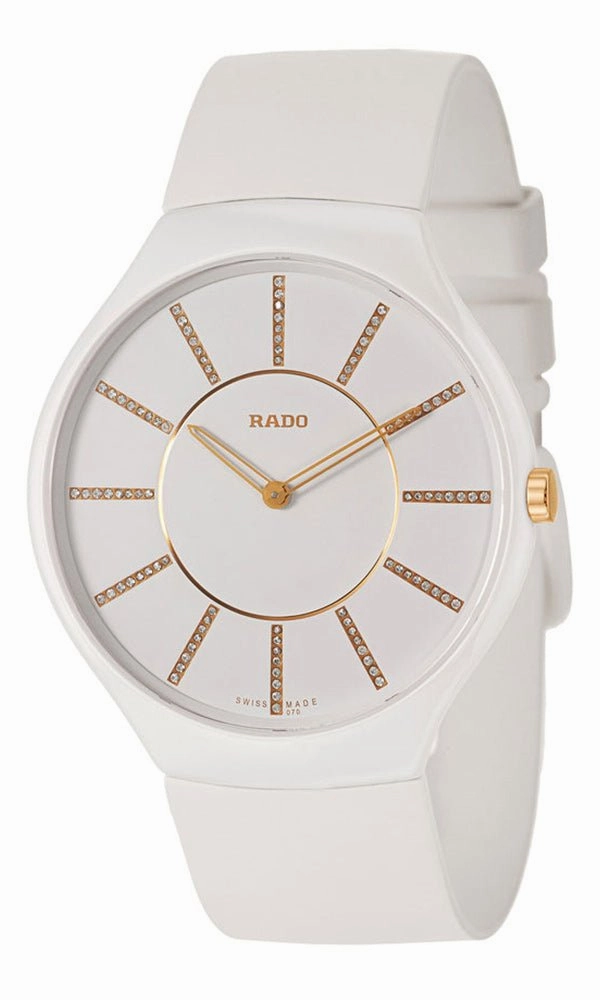 Rado True Thinline White Ceramic Womens Watch Pin Buckle Clasp Diamonds Quartz R27957709
