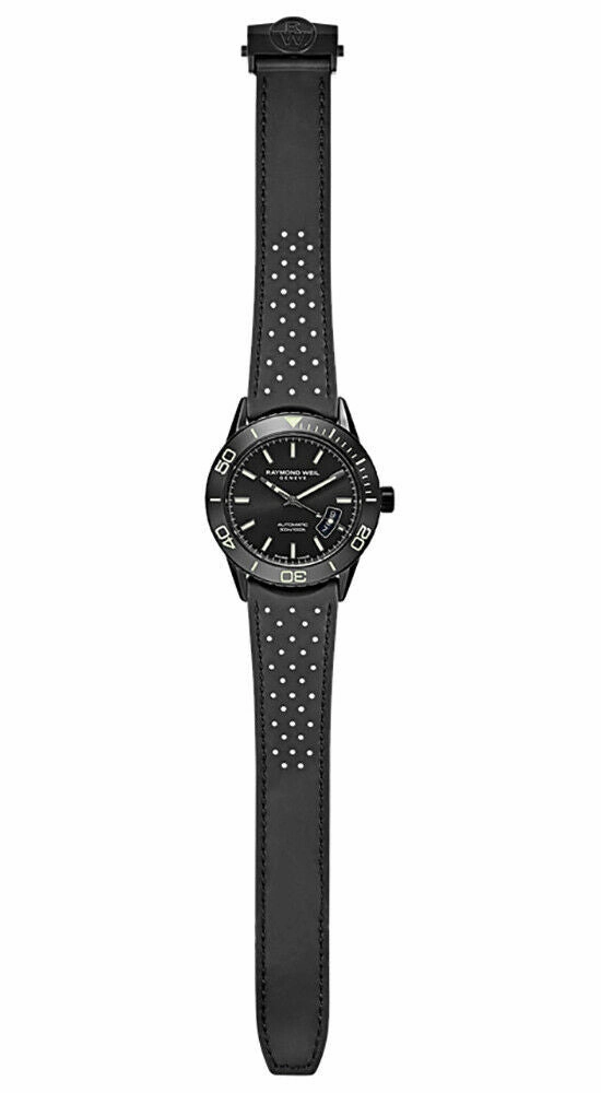 Raymond Weil Freelancer Automatic Black Steel Mens Rubber Divers Watch Date 2760-SB1-20001