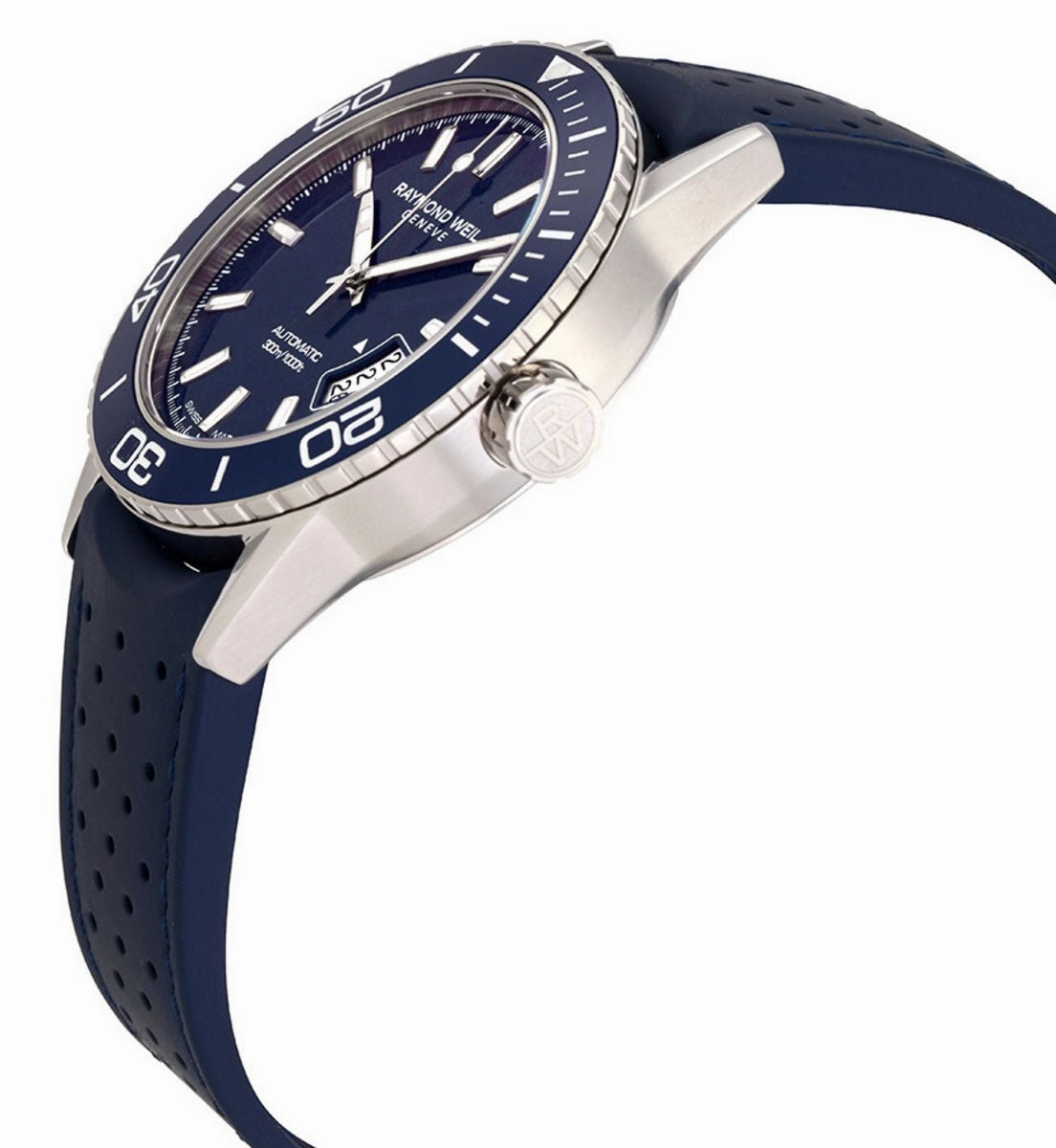 Raymond Weil Freelancer Automatic Stainless Steel Blue Dial Blue Rubber Strap Date Divers Mens Watch 2760-SR3-50001
