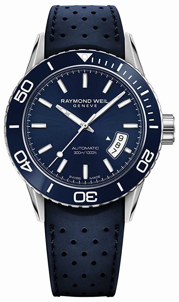 Raymond Weil Freelancer Automatic Stainless Steel Blue Dial Blue Rubber Strap Date Divers Mens Watch 2760-SR3-50001
