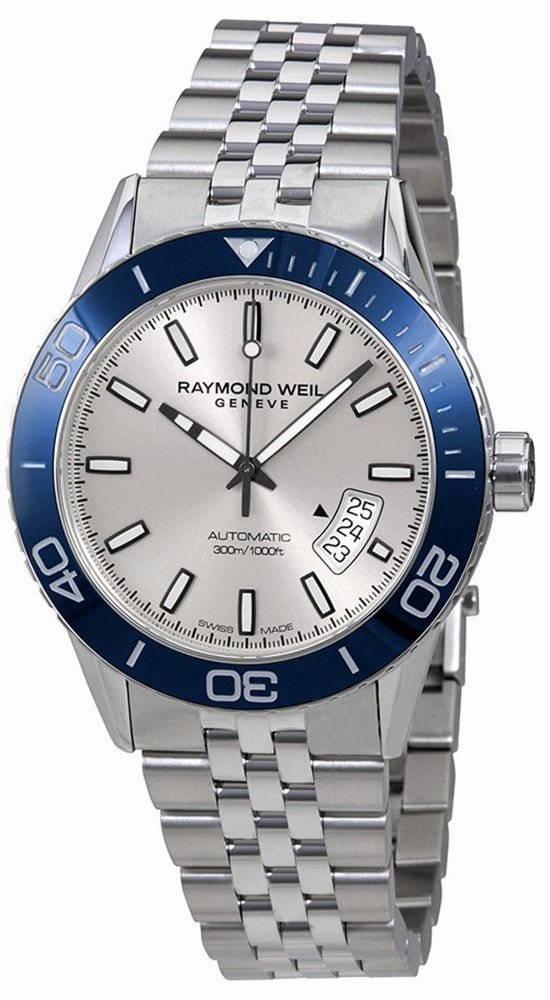Raymond Weil Freelancer Automatic Stainless Steel Mens Diver Watch Silver Dial Calendar 2760-ST4-65001