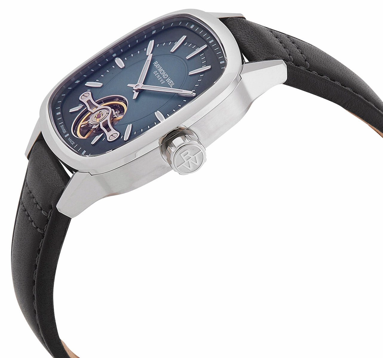 Raymond Weil Freelancer Automatic Stainless Steel Square Blue Dial Black Leather Strap Mens Watch 2790-STC-50051