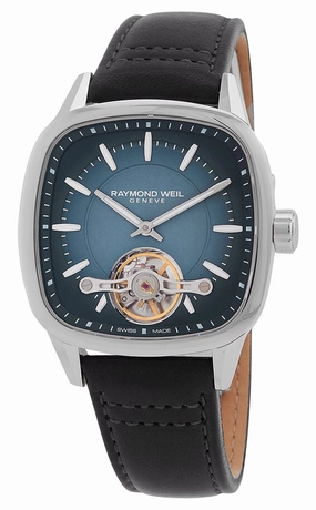 Raymond Weil Freelancer Automatic Stainless Steel Square Blue Dial Black Leather Strap Mens Watch 2790-STC-50051