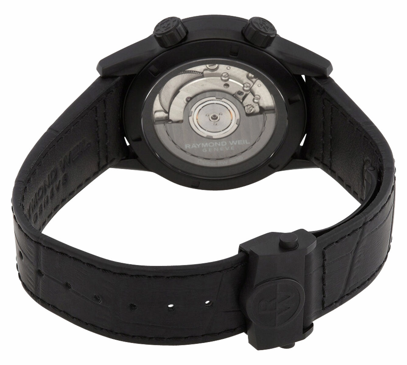 Raymond Weil Freelancer GMT Worldtimer Automatic Black DLC Steel Black Dial Black Leather Strap Date Mens Watch 2765-BKC-20001