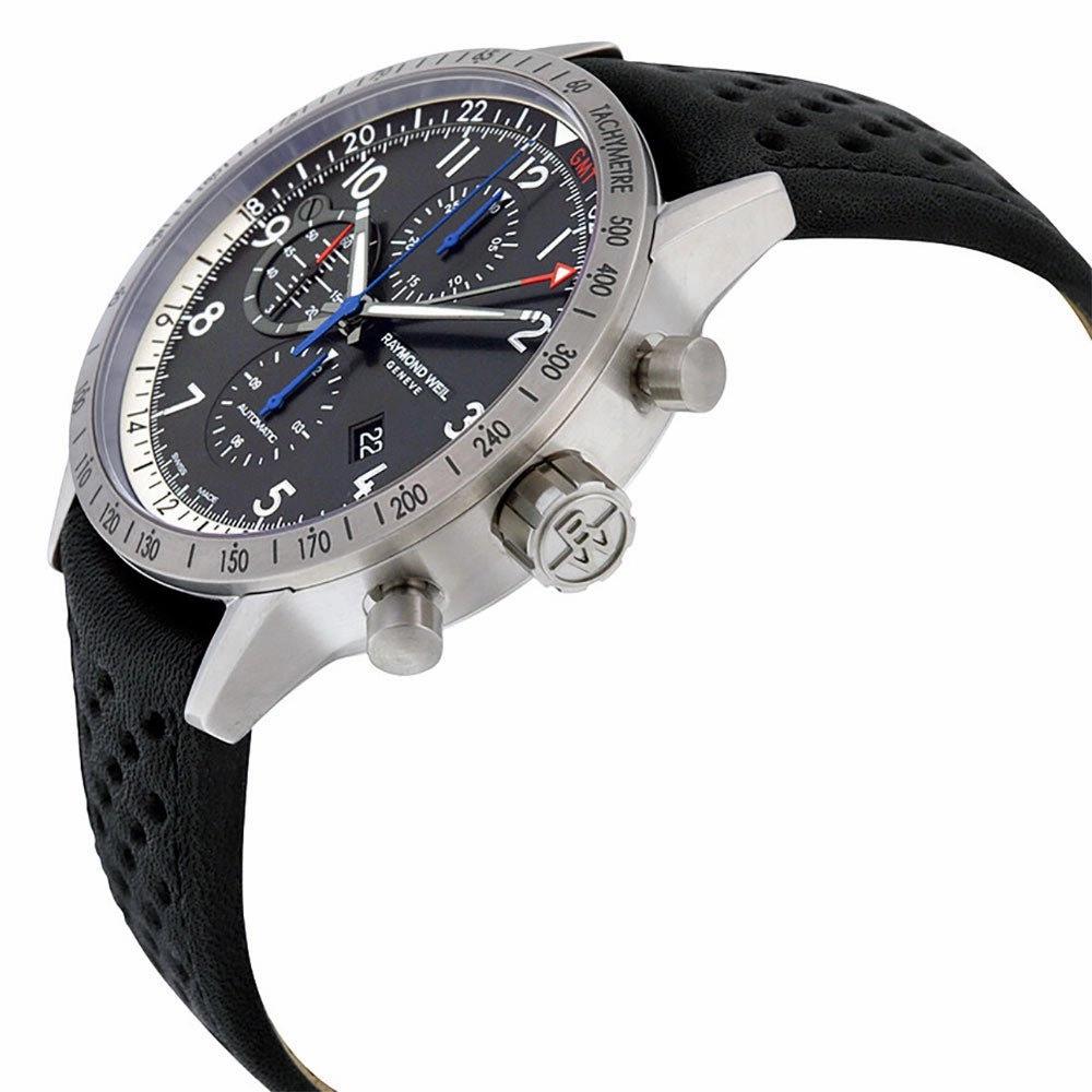 Raymond Weil Freelancer Piper Special Edition Automatic GMT Chronograph Titanium Date Black Leather Mens Watch 7754-TIC-05209