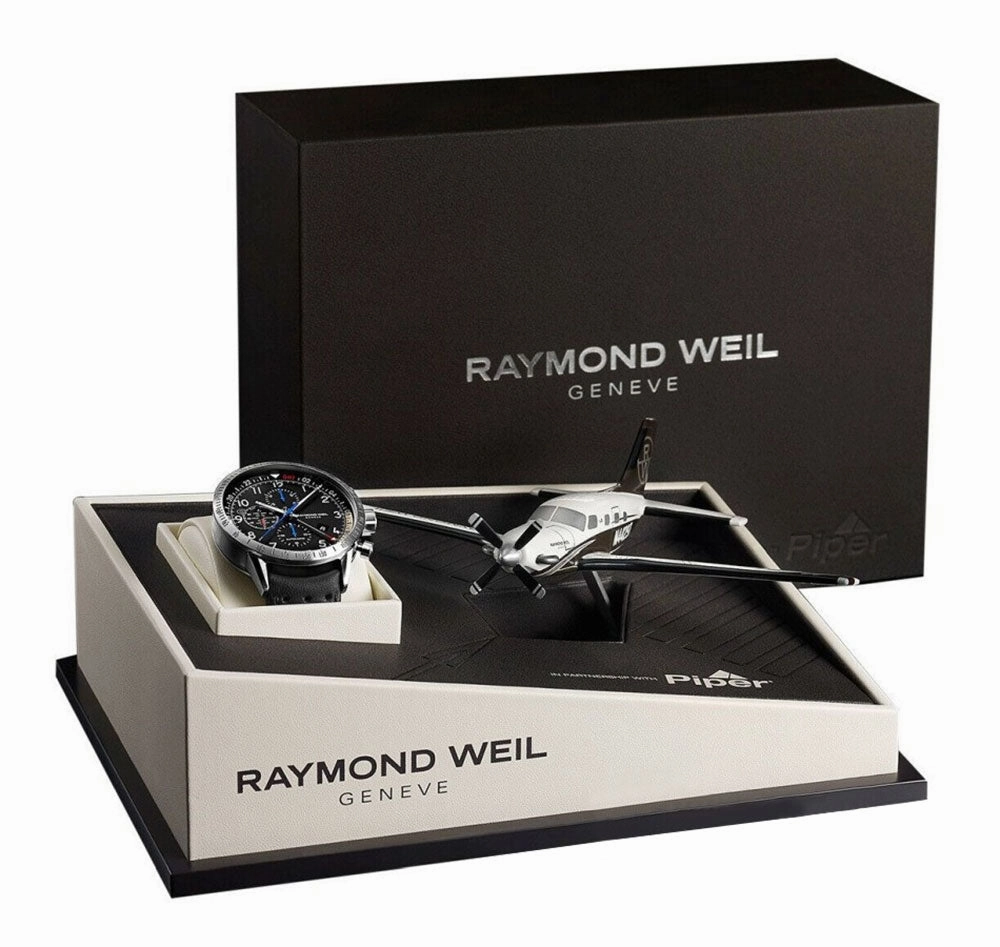 Raymond Weil Freelancer Piper Special Edition Automatic GMT Chronograph Titanium Date Black Leather Mens Watch 7754-TIC-05209